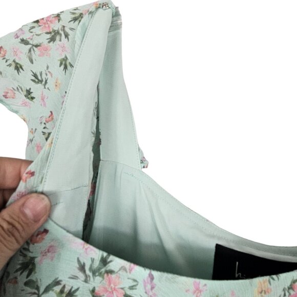 100% Silk Dress Sz 2 Asymm Chiffo Floral Ruffle Nicole Miller Flutter Sleeve $39 - Picture 11 of 16